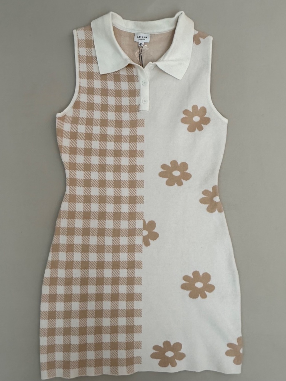 NWT Le Lis Lingering Look Flower Check Sweater Dress M